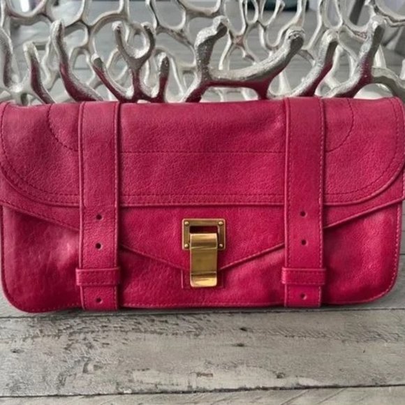 Like New. PROENZA SCHOULER PS1 Pochette Clutch - Raspberry Pink Red Leather-SOLD - Picture 1 of 11